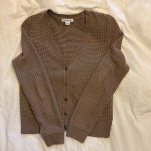 Liz Claiborne Brown Waffle-Knit V-Neck Cardigan